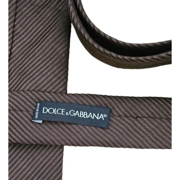 DOLCE & GABBANA Men's 100% Silk Necktie LUXURY XL Brown Gold Striped W:3.7" EUC